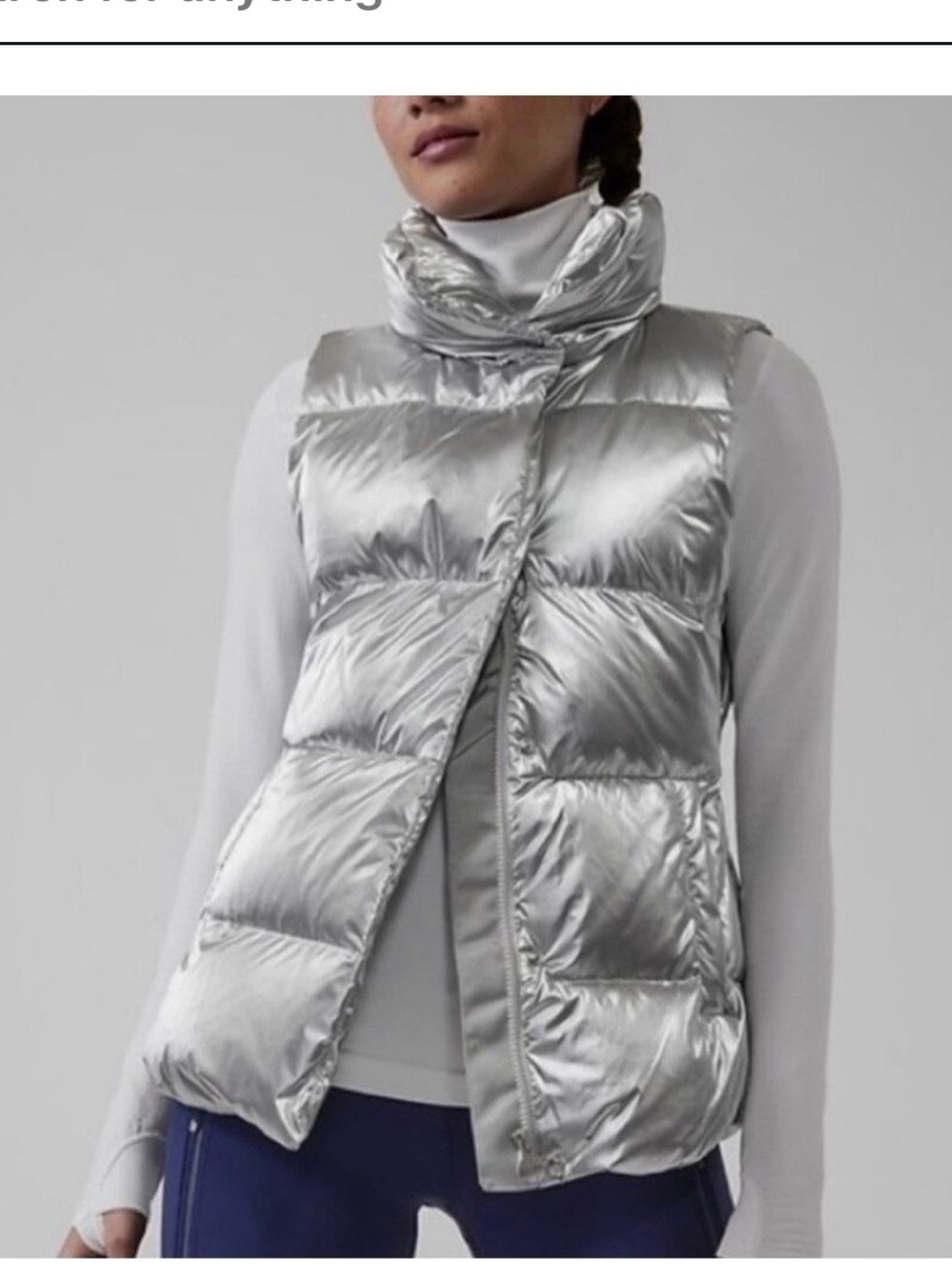 ATHLETA Downtown Metallic Puffer Vest Silver